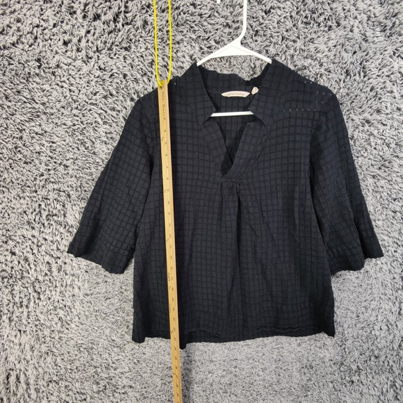 Soft Surroundings Black Breathable Grid 3/4 Sleeve Overlay Shirt Top Women Large - Picture 3 of 7